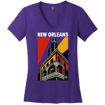 New Orleans Art Deco Women's V-Neck T-Shirt