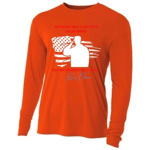 Nation Owes A Debt Memorial Day Fallen Soldiers Heroes Flag Funny Gift Cooling Performance Long Sleeve Crew