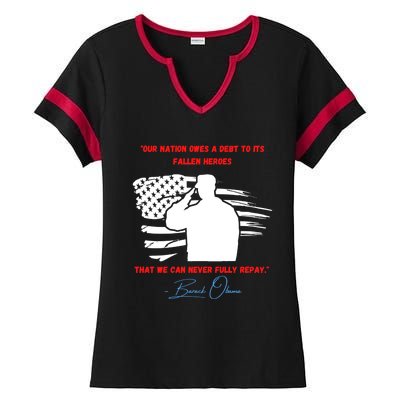 Nation Owes A Debt Memorial Day Fallen Soldiers Heroes Flag Funny Gift Ladies Halftime Notch Neck Tee