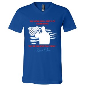 Nation Owes A Debt Memorial Day Fallen Soldiers Heroes Flag Funny Gift V-Neck T-Shirt