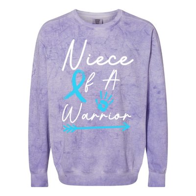 Niece Of A Warrior Prostate Cancer Light Blue Handprint Gift Colorblast Crewneck Sweatshirt