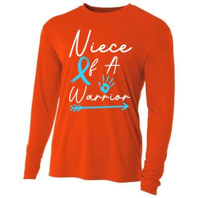 Niece Of A Warrior Prostate Cancer Light Blue Handprint Gift Cooling Performance Long Sleeve Crew