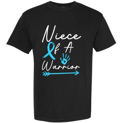 Niece Of A Warrior Prostate Cancer Light Blue Handprint Gift Garment-Dyed Heavyweight T-Shirt