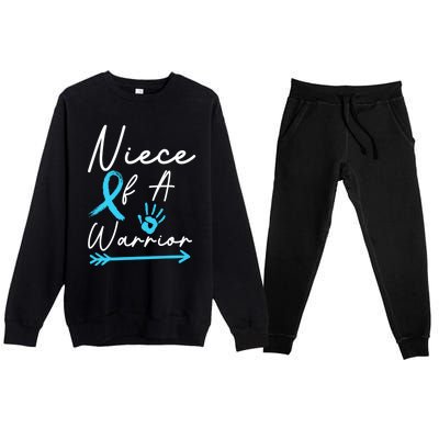 Niece Of A Warrior Prostate Cancer Light Blue Handprint Gift Premium Crewneck Sweatsuit Set