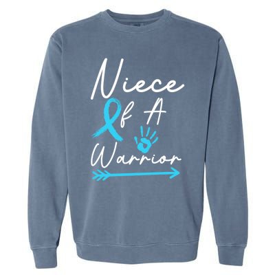 Niece Of A Warrior Prostate Cancer Light Blue Handprint Gift Garment-Dyed Sweatshirt