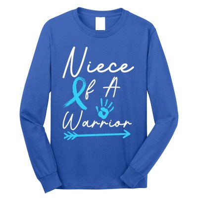 Niece Of A Warrior Prostate Cancer Light Blue Handprint Gift Long Sleeve Shirt