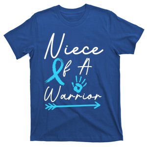 Niece Of A Warrior Prostate Cancer Light Blue Handprint Gift T-Shirt