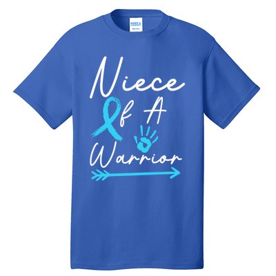 Niece Of A Warrior Prostate Cancer Light Blue Handprint Gift Tall T-Shirt