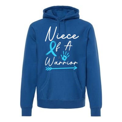 Niece Of A Warrior Prostate Cancer Light Blue Handprint Gift Premium Hoodie