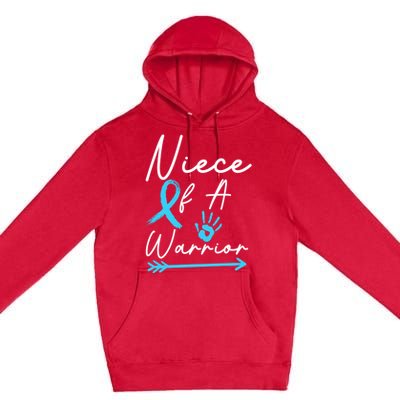 Niece Of A Warrior Prostate Cancer Light Blue Handprint Gift Premium Pullover Hoodie