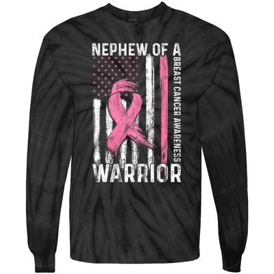 Nephew Of A Warrior Graphic Breast Cancer Awareness Month Tie-Dye Long Sleeve Shirt