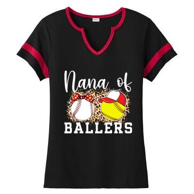 Nana Of Ballers Leopard Softball Baseball Nana Grandma Gift Ladies Halftime Notch Neck Tee