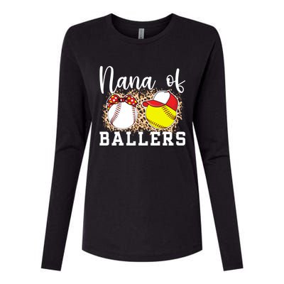 Nana Of Ballers Leopard Softball Baseball Nana Grandma Gift Womens Cotton Relaxed Long Sleeve T-Shirt