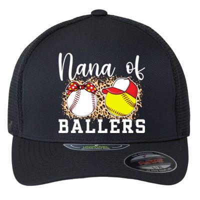 Nana Of Ballers Leopard Softball Baseball Nana Grandma Gift Flexfit Unipanel Trucker Cap