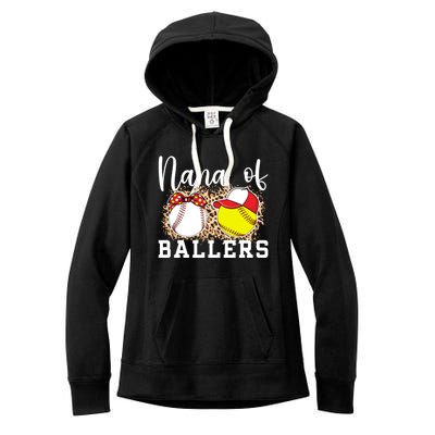 Nana Of Ballers Leopard Softball Baseball Nana Grandma Gift Women's Fleece Hoodie