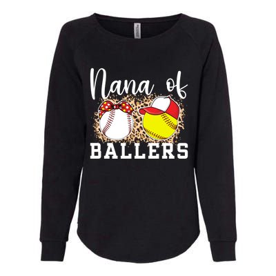 Nana Of Ballers Leopard Softball Baseball Nana Grandma Gift Womens California Wash Sweatshirt