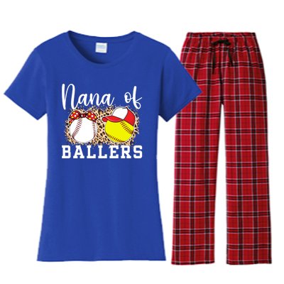 Nana Of Ballers Leopard Softball Baseball Nana Grandma Gift Women's Flannel Pajama Set