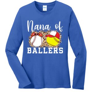 Nana Of Ballers Leopard Softball Baseball Nana Grandma Gift Ladies Long Sleeve Shirt