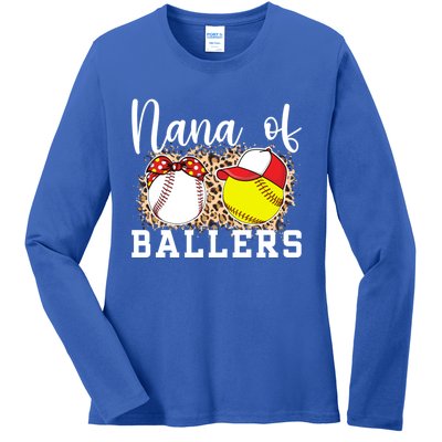 Nana Of Ballers Leopard Softball Baseball Nana Grandma Gift Ladies Long Sleeve Shirt