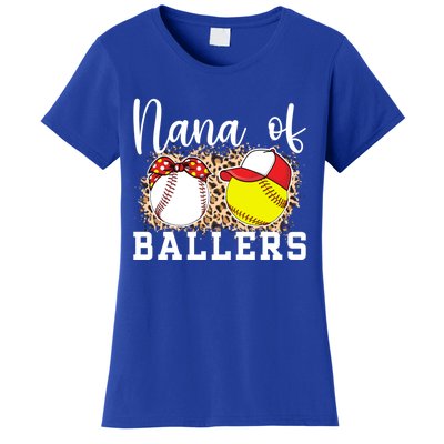 Nana Of Ballers Leopard Softball Baseball Nana Grandma Gift Women's T-Shirt