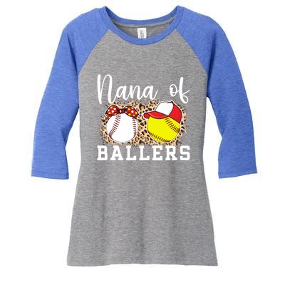 Nana Of Ballers Leopard Softball Baseball Nana Grandma Gift Women's Tri-Blend 3/4-Sleeve Raglan Shirt