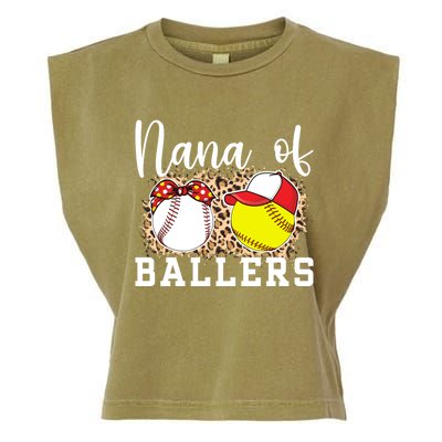 Nana Of Ballers Leopard Softball Baseball Nana Grandma Gift Garment-Dyed Women's Muscle Tee