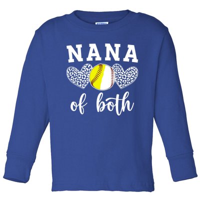 Nana Of Both Baseball Softball Nana Of Ballers Meaningful Gift Toddler Long Sleeve Shirt