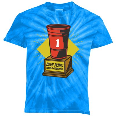 Number One Beer Pong Champion Kids Tie-Dye T-Shirt