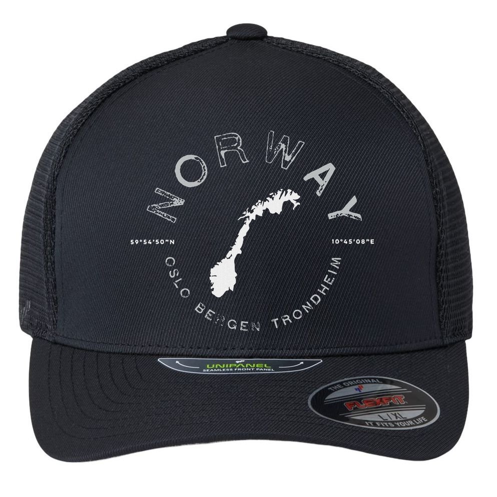 Norway Oslo Bergen Graphic Vintage Retro Flexfit Unipanel Trucker Cap