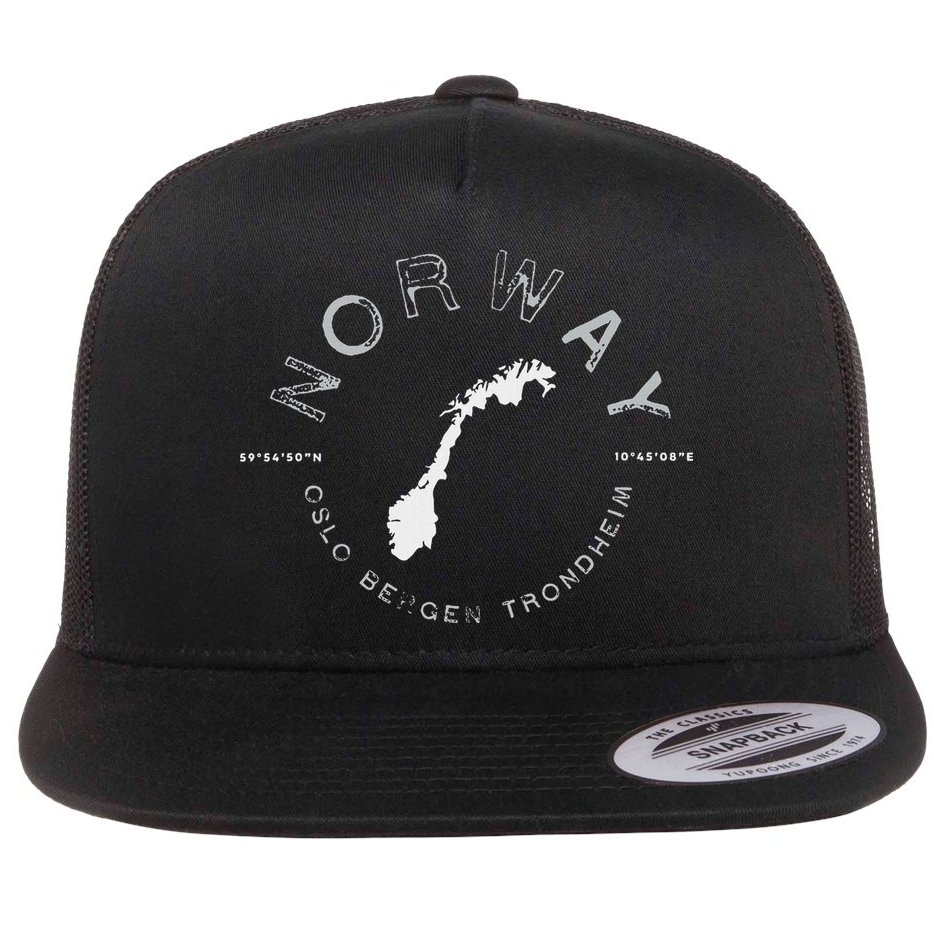 Norway Oslo Bergen Graphic Vintage Retro Flat Bill Trucker Hat