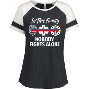 Nobody Fight Alone Support Police EMS Fireman Enza Ladies Jersey Colorblock Tee