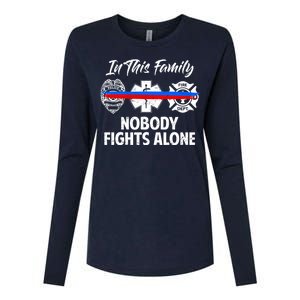 Nobody Fight Alone Support Police EMS Fireman Womens Cotton Relaxed Long Sleeve T-Shirt