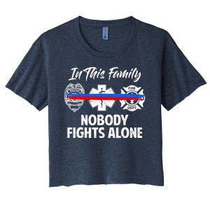 Nobody Fight Alone Support Police EMS Fireman Women's Crop Top Tee