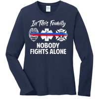 Nobody Fight Alone Support Police EMS Fireman Ladies Long Sleeve Shirt