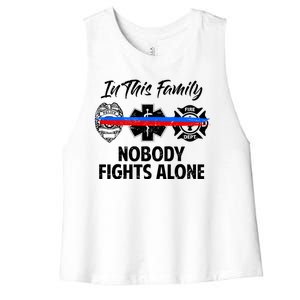 Nobody Fight Alone Support Police EMS Fireman Women's Racerback Cropped Tank