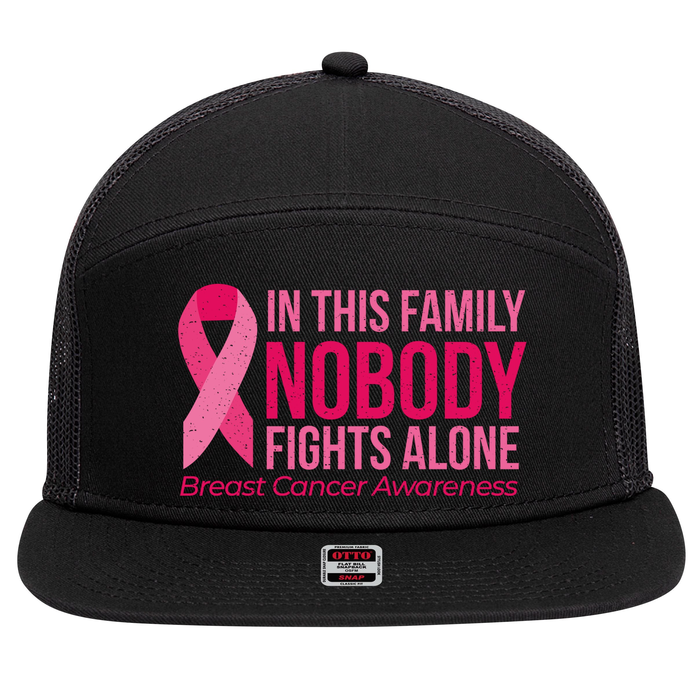 Nobody Fights Alone Breast Cancer 7 Panel Mesh Trucker Snapback Hat