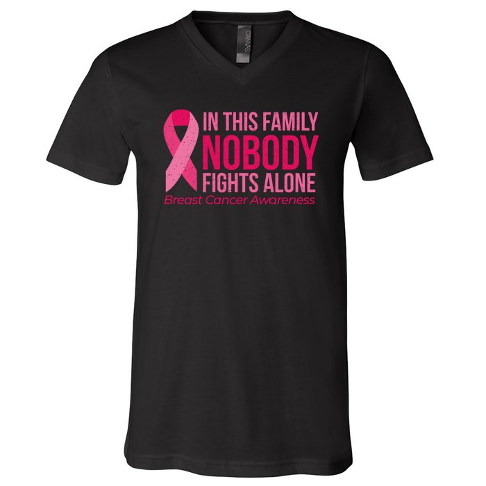 Nobody Fights Alone Breast Cancer V-Neck T-Shirt