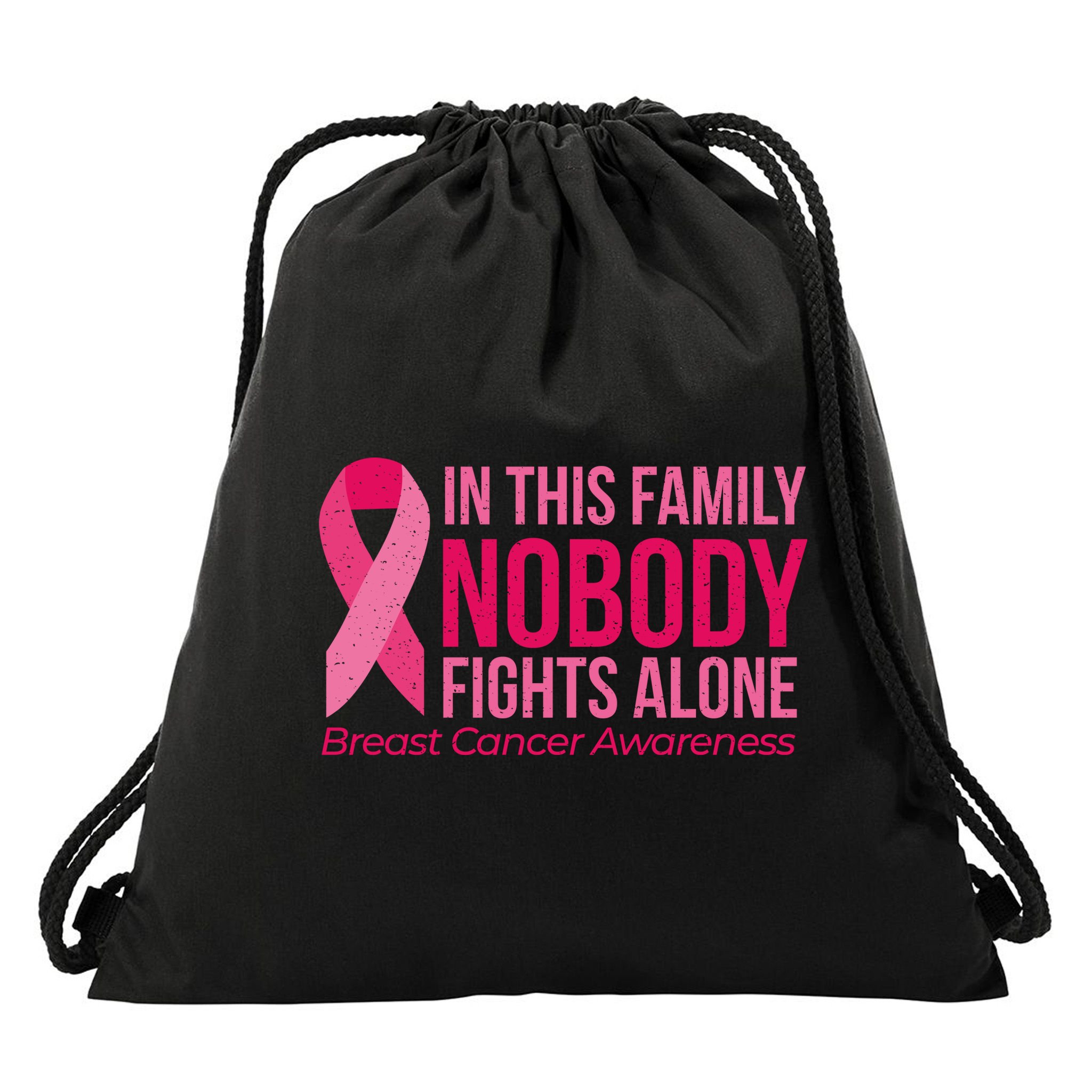 Nobody Fights Alone Breast Cancer Drawstring Bag
