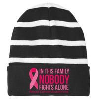 Nobody Fights Alone Breast Cancer Striped Beanie with Solid Band