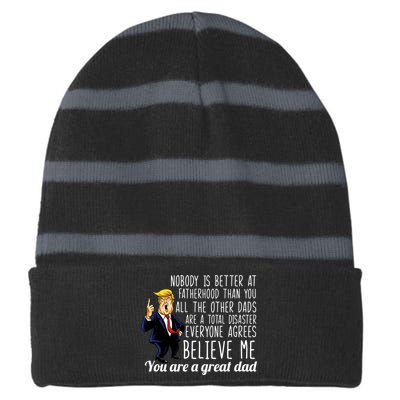 Nobody Is Better At Fatherhood Donald Trump Dad Striped Beanie with Solid Band