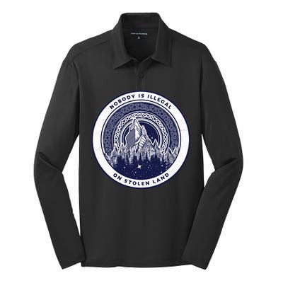 Nobody Is Illegal On Stolen Land Silk Touch Performance Long Sleeve Polo