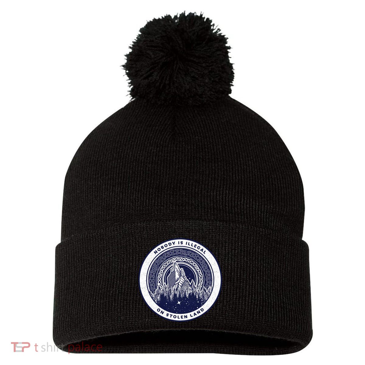 Nobody Is Illegal On Stolen Land Pom Pom 12in Knit Beanie