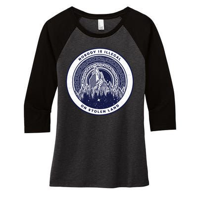 Nobody Is Illegal On Stolen Land Women's Tri-Blend 3/4-Sleeve Raglan Shirt