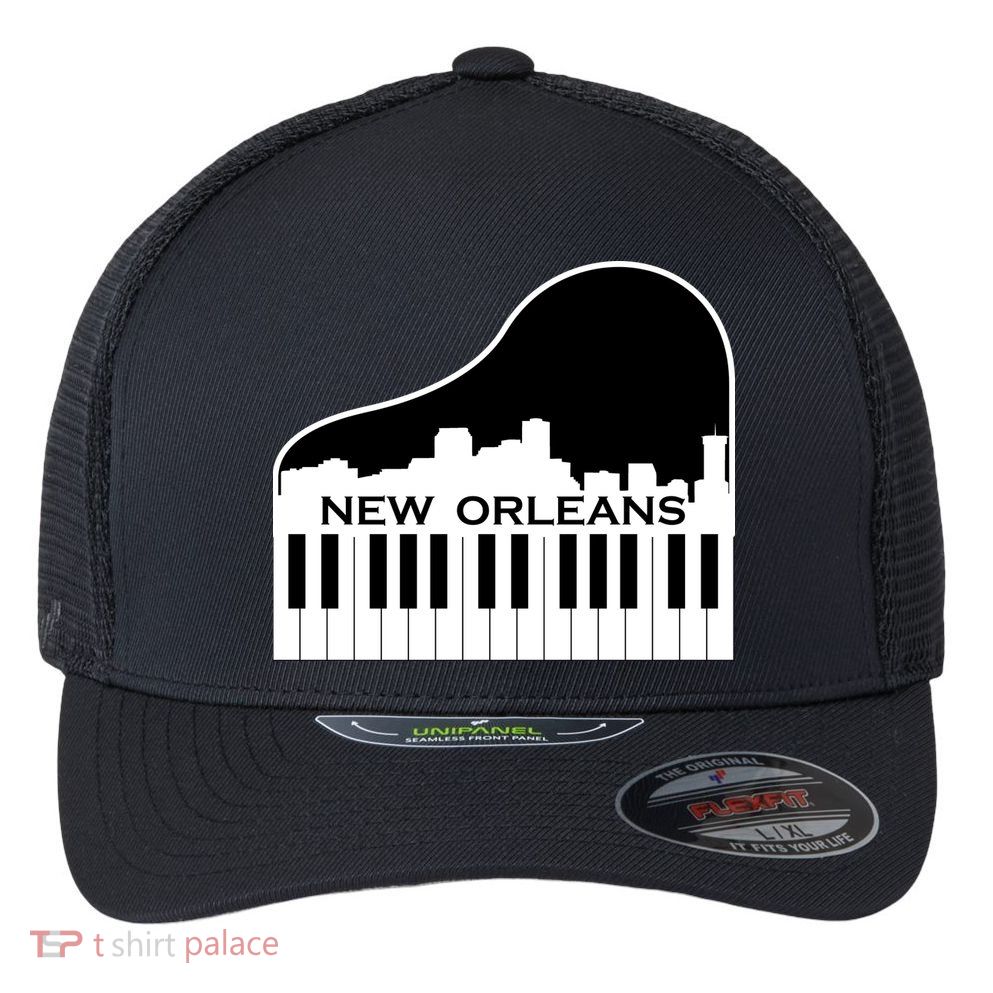 New Orleans Cool Piano Skyline Flexfit Unipanel Trucker Cap