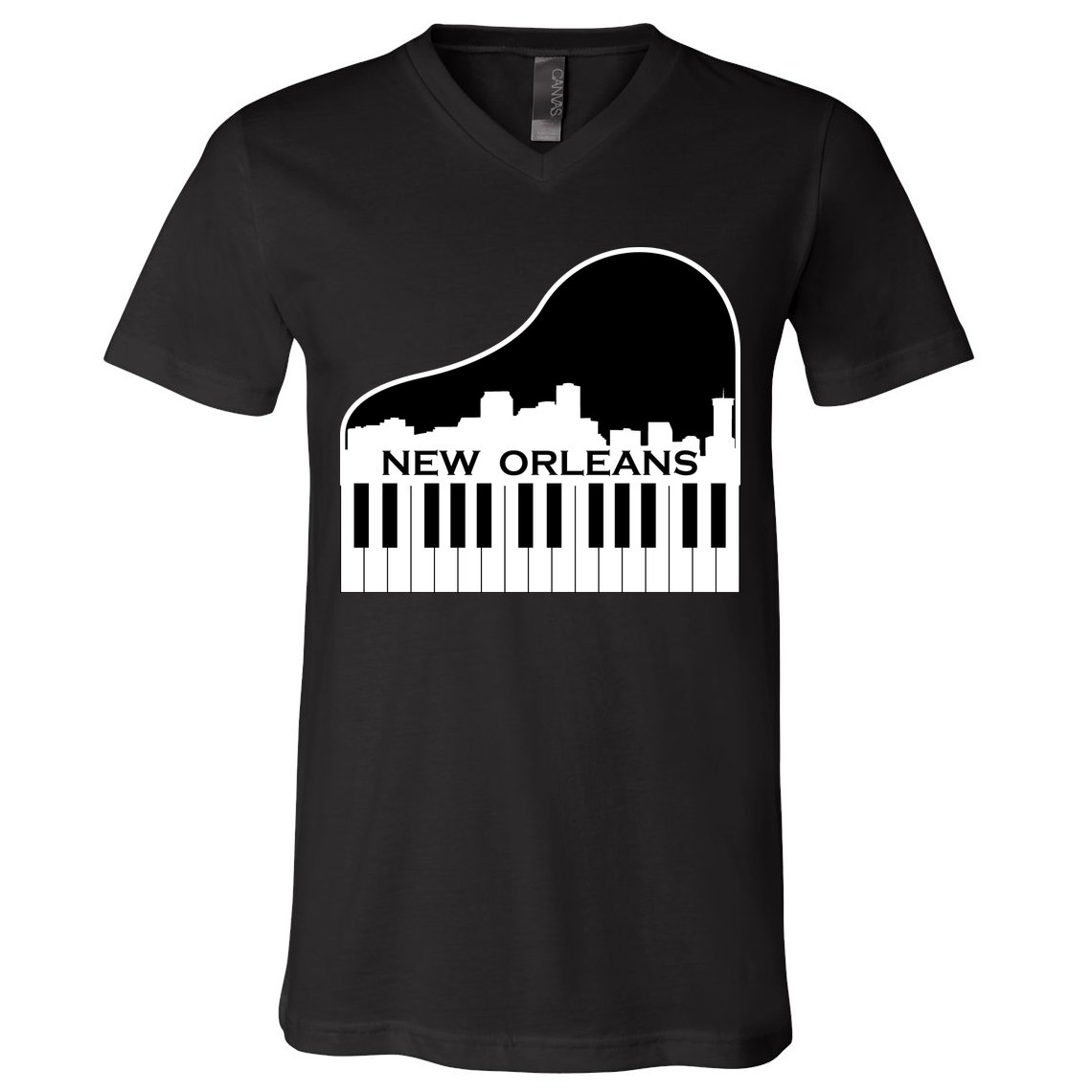 New Orleans Cool Piano Skyline V-Neck T-Shirt