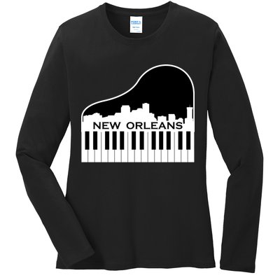 New Orleans Cool Piano Skyline Ladies Long Sleeve Shirt