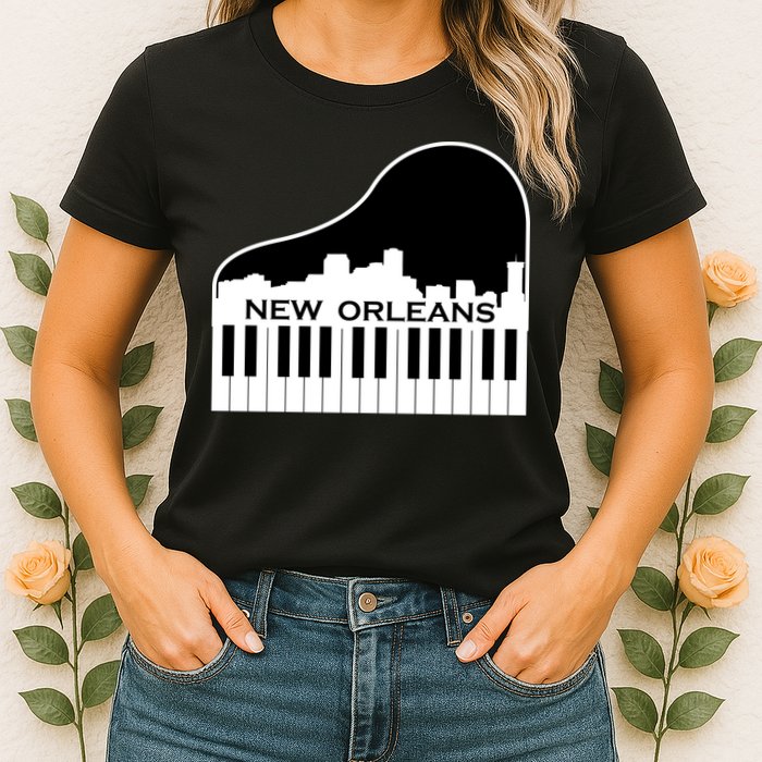 New Orleans Cool Piano Skyline Womens T-Shirt