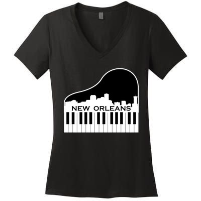 New Orleans Cool Piano Skyline Women's V-Neck T-Shirt