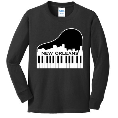 New Orleans Cool Piano Skyline Kids Long Sleeve Shirt