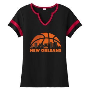 New Orleans City Skyline Louisiana Basketball Fan Jersey Ladies Halftime Notch Neck Tee